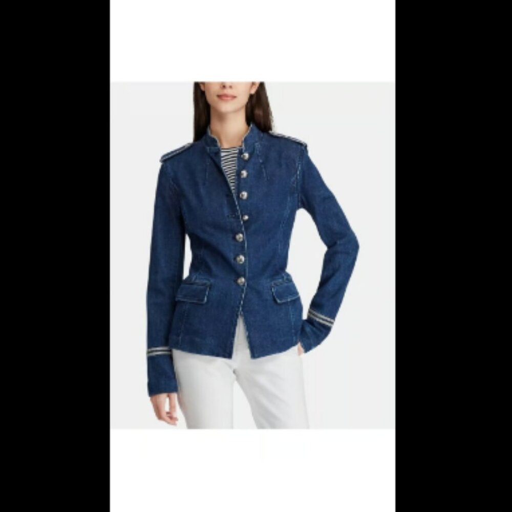 Lauren Ralph Lauren Bluestar Military Denim Jean Jacket. SZ 2 - Picture 3 of 5
